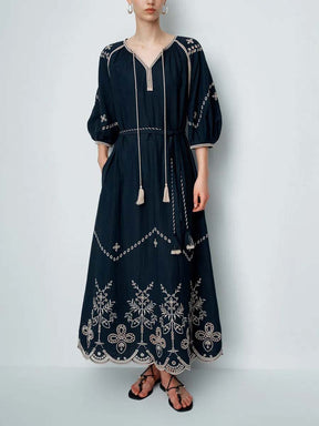 Ballon Sleeve Embroidery Dress