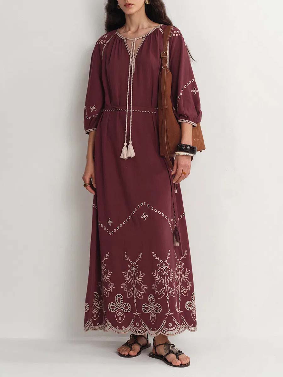Ballon Sleeve Embroidery Dress