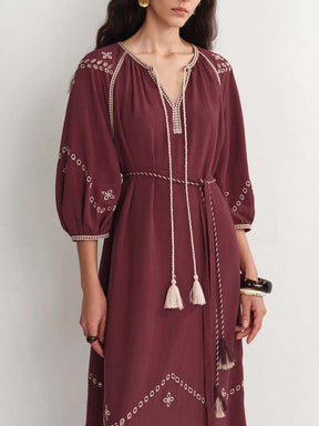 Ballon Sleeve Embroidery Dress