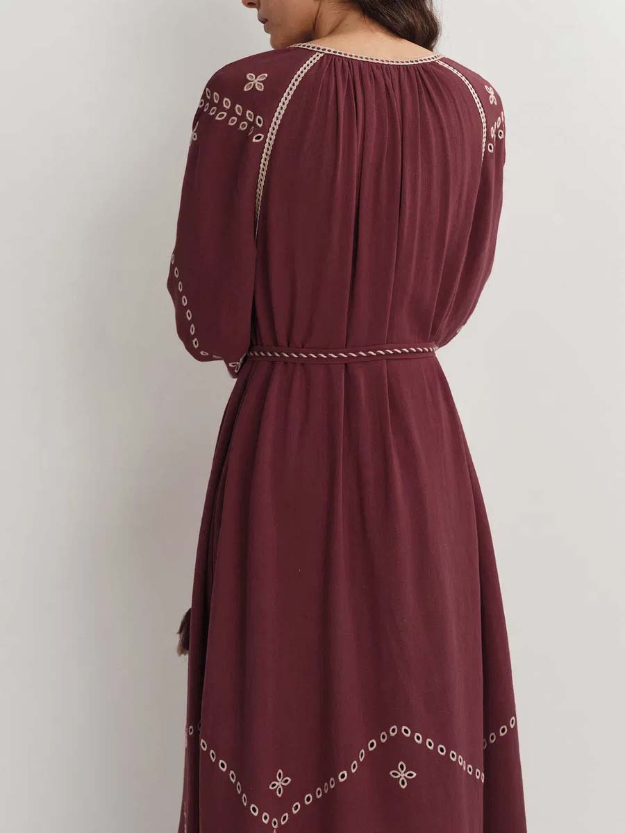 Ballon Sleeve Embroidery Dress