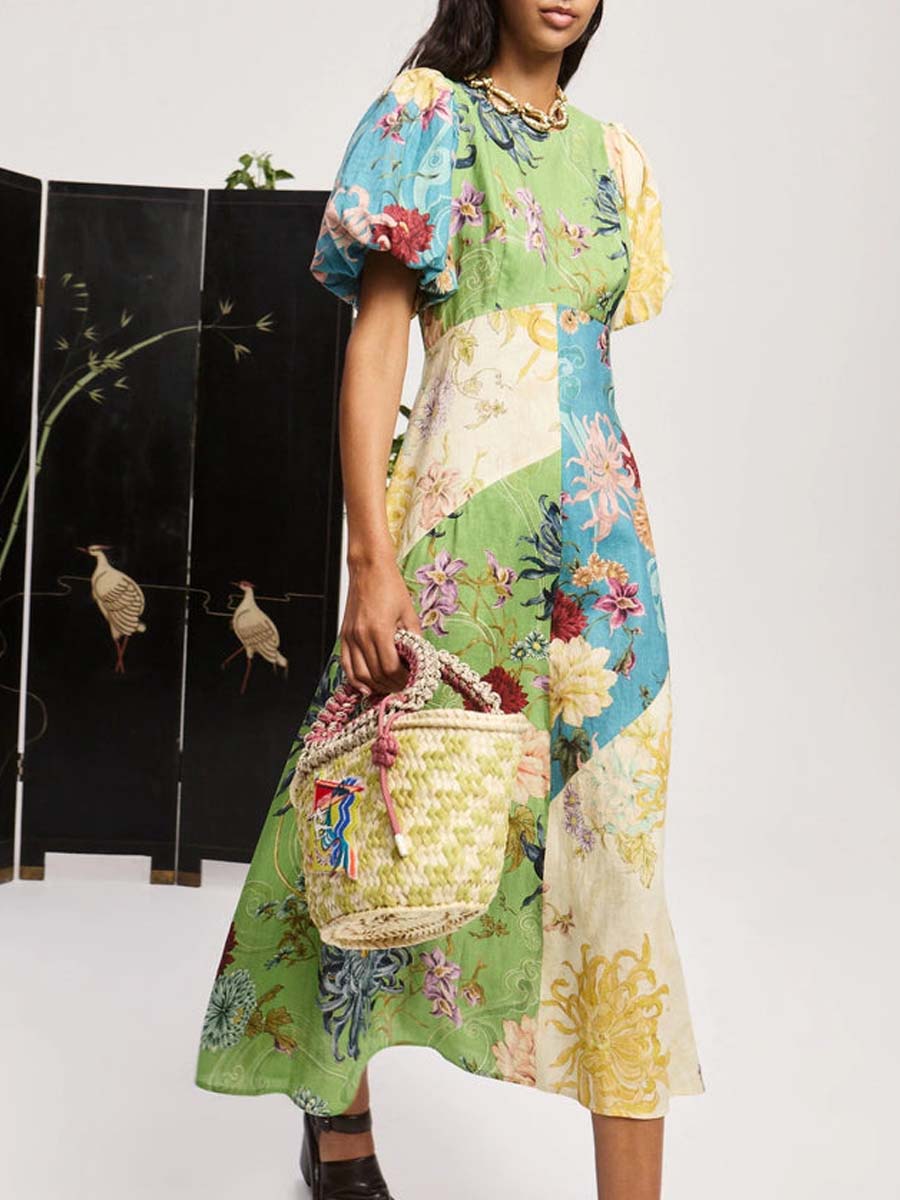 SPLICED MIDI DRESS MULTI