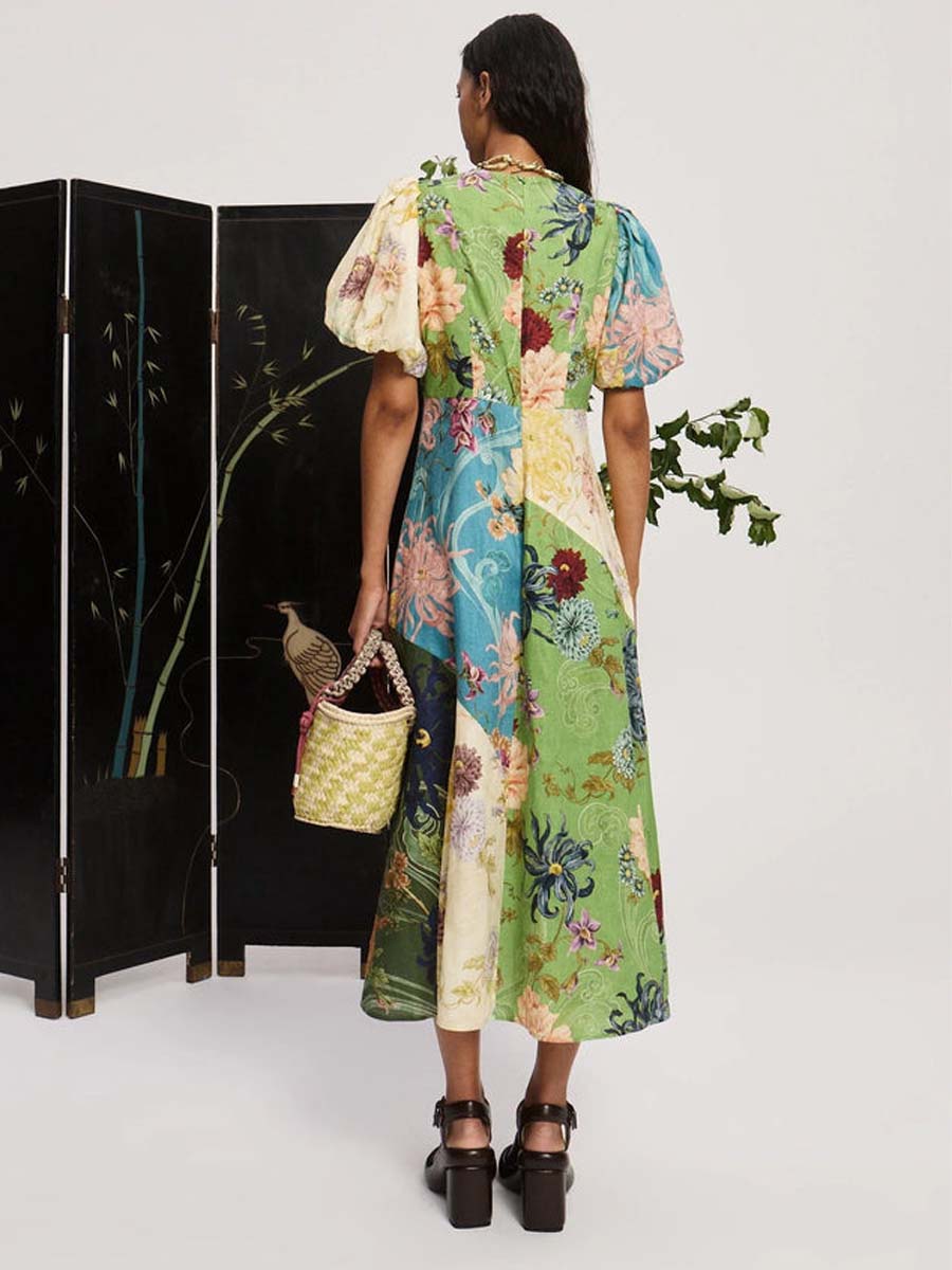 SPLICED MIDI DRESS MULTI