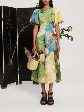 SPLICED MIDI DRESS MULTI
