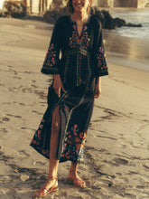 Navy Linen Embroidered Dress