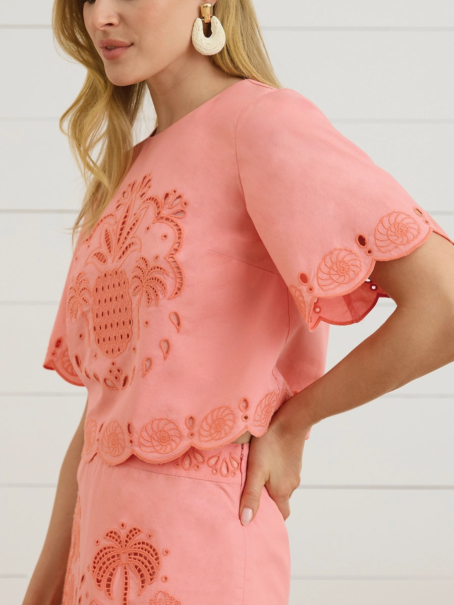 Short Sleeve Embroidered Top Set