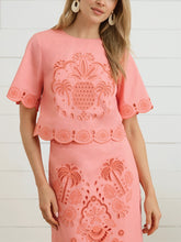 Short Sleeve Embroidered Top Set