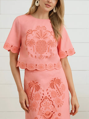 Short Sleeve Embroidered Top Set