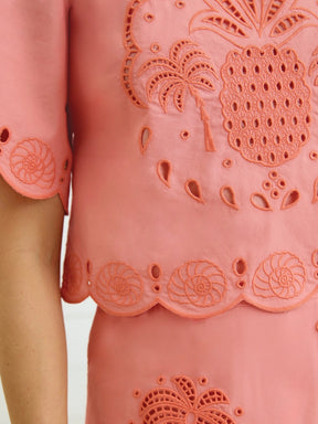 Short Sleeve Embroidered Top Set