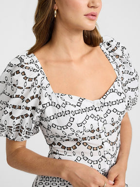 Eyelet Puff Sleeve Button Front Tiered Maxi Dress