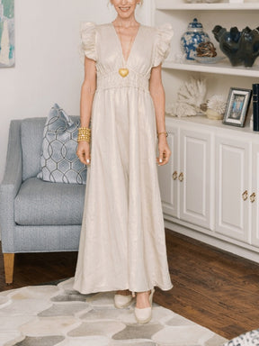 V Neck Gold Maxi Dress