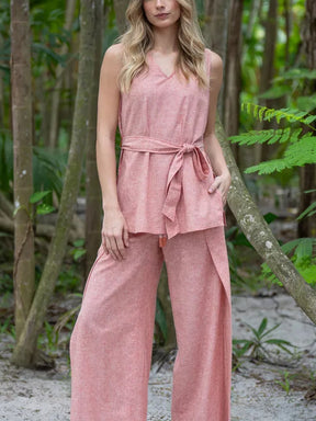 Sleeveless Linen Blend Tunic Set