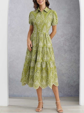 Embroidered Floral Eyelet Midi Dress