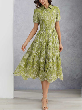 Embroidered Floral Eyelet Midi Dress