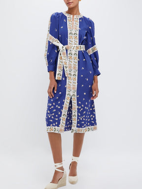 Blue Elizabeth Print Longsleeve Caftan Dress