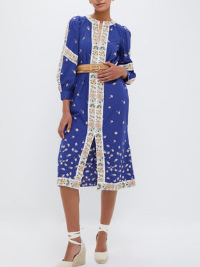 Blue Elizabeth Print Longsleeve Caftan Dress