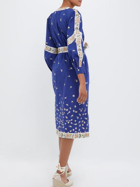 Blue Elizabeth Print Longsleeve Caftan Dress