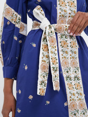 Blue Elizabeth Print Longsleeve Caftan Dress