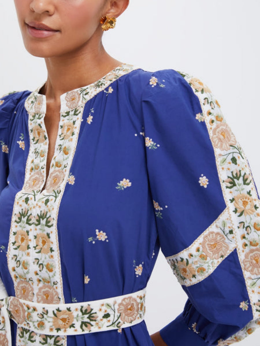 Blue Elizabeth Print Longsleeve Caftan Dress