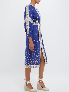 Blue Elizabeth Print Longsleeve Caftan Dress