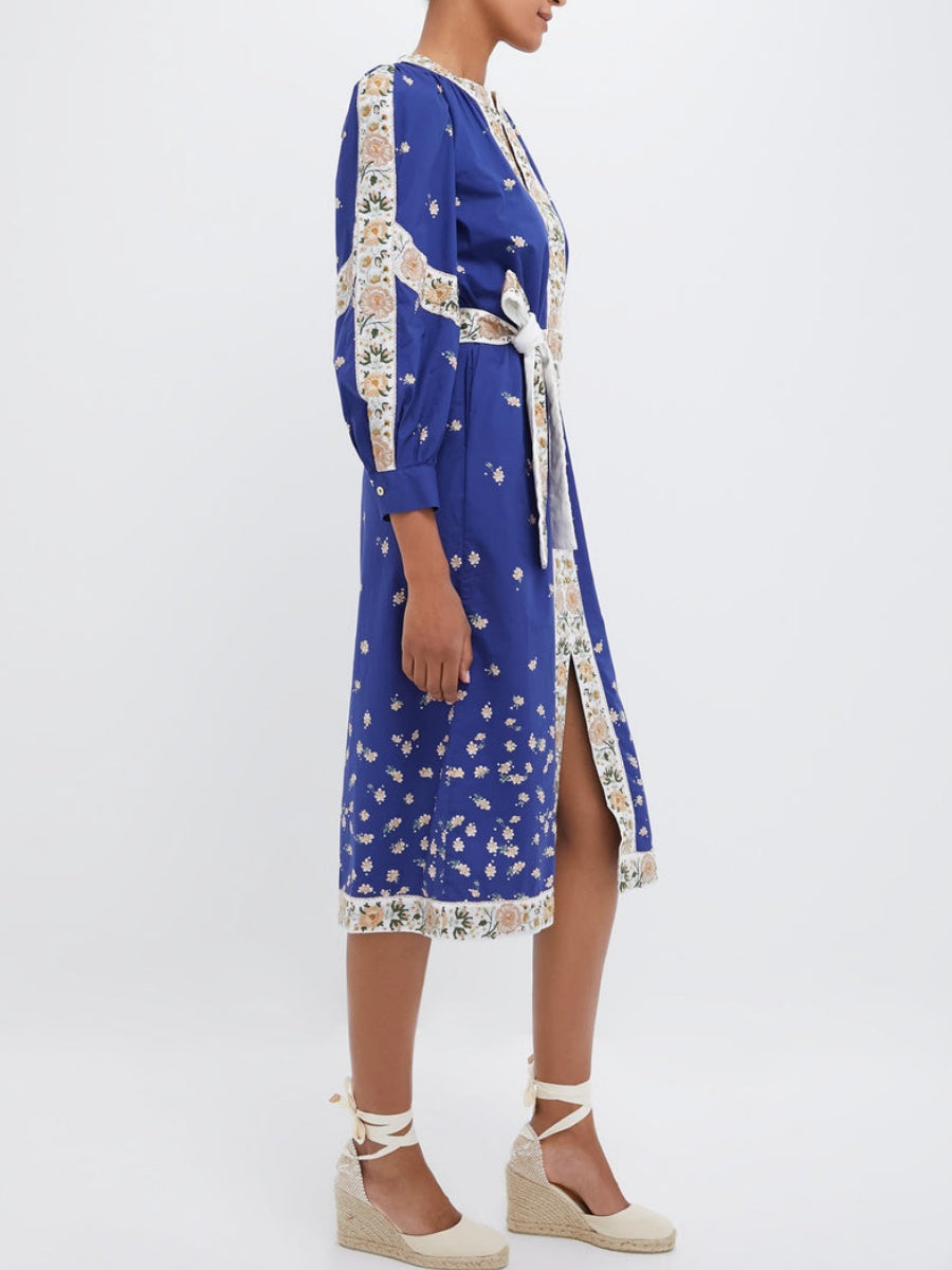 Blue Elizabeth Print Longsleeve Caftan Dress