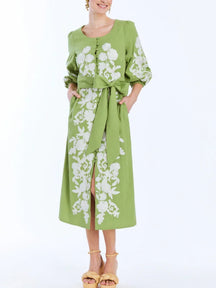 Balloon Sleeves Embroidery Dress
