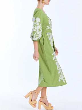 Balloon Sleeves Embroidery Dress