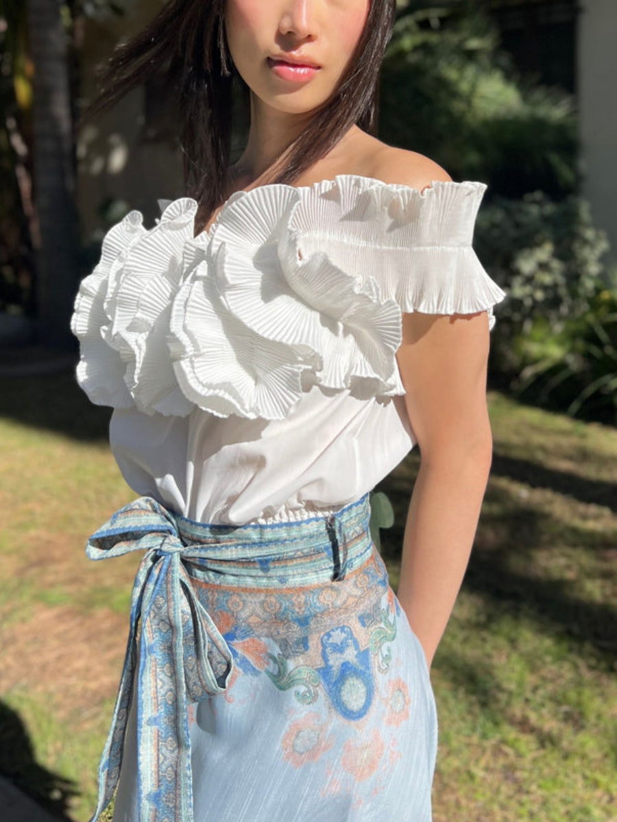 White Ruffle Cropped Peplum Top