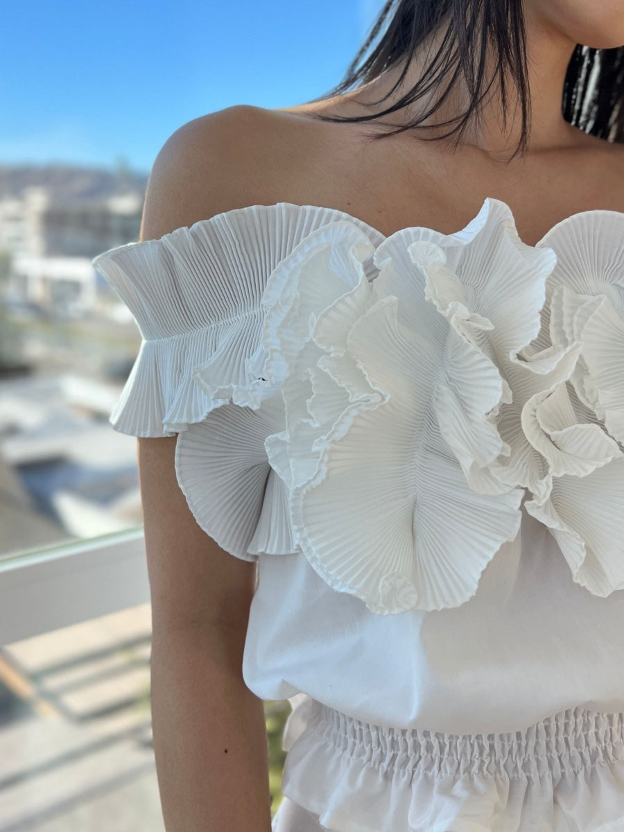 White Ruffle Cropped Peplum Top