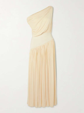 One-shoulder asymmetric draped jersey-trimmed stretch-bamboo maxi dress