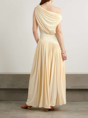One-shoulder asymmetric draped jersey-trimmed stretch-bamboo maxi dress