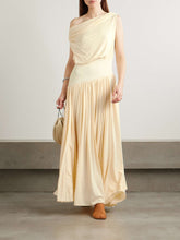 One-shoulder asymmetric draped jersey-trimmed stretch-bamboo maxi dress