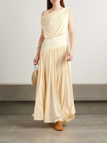 One-shoulder asymmetric draped jersey-trimmed stretch-bamboo maxi dress