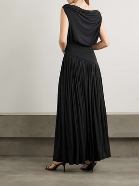 One-shoulder asymmetric draped jersey-trimmed stretch-bamboo maxi dress