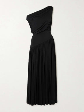 One-shoulder asymmetric draped jersey-trimmed stretch-bamboo maxi dress