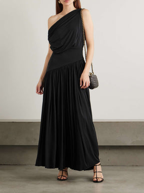 One-shoulder asymmetric draped jersey-trimmed stretch-bamboo maxi dress