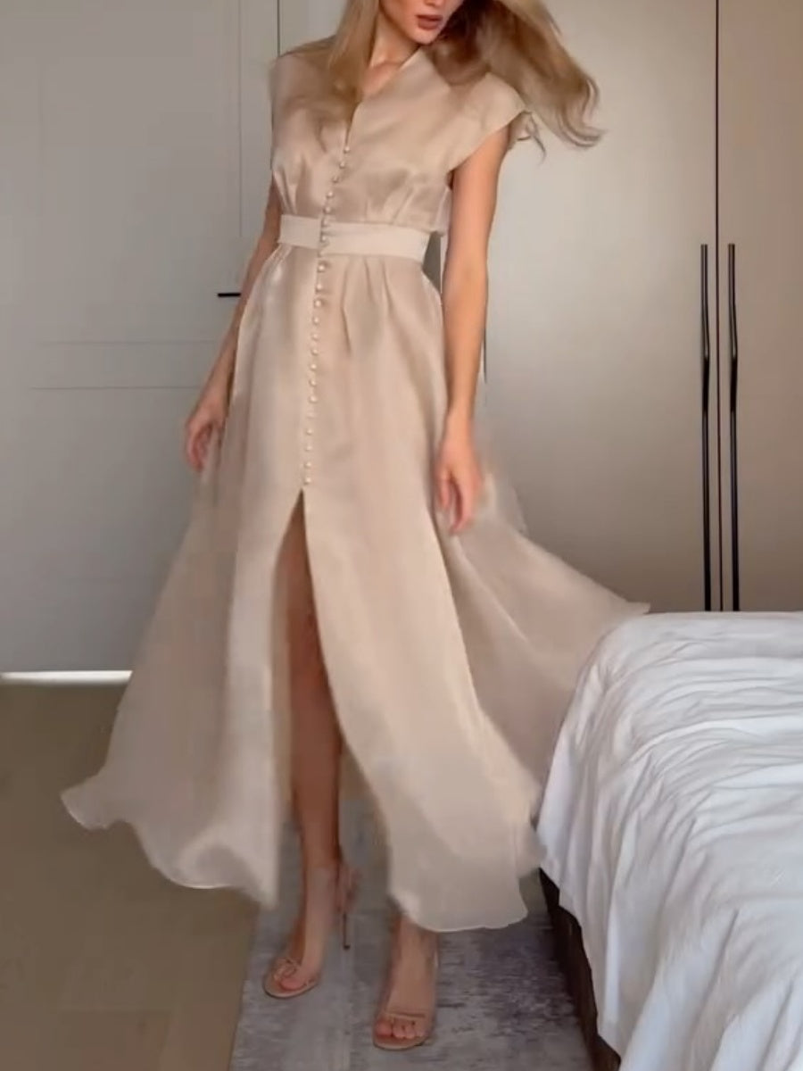 Elegant V-neck Slit Dress
