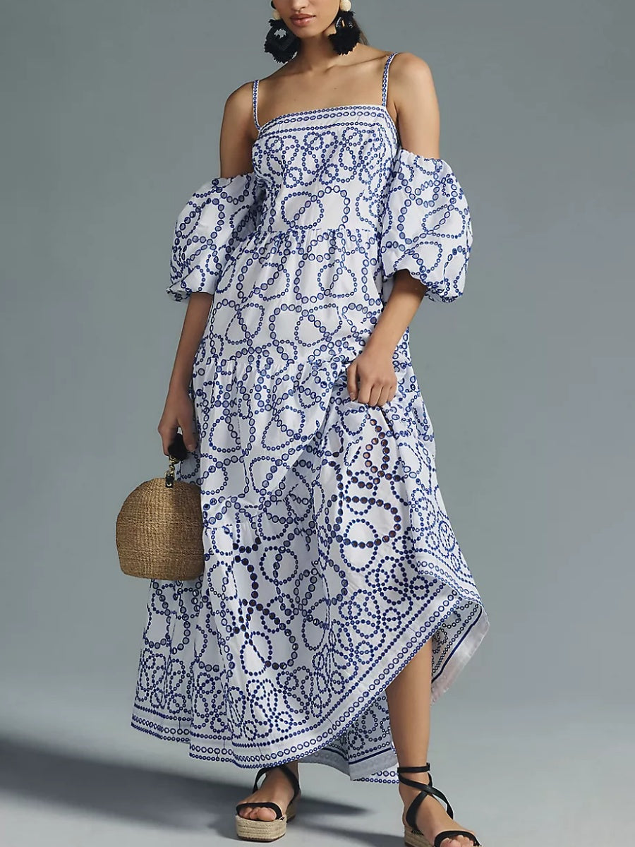 Puff-Sleeve Eyelet Dress