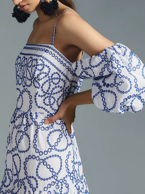 Puff-Sleeve Eyelet Dress