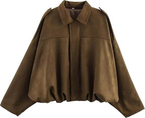 Oversized Faux Suede Bomber Jackets