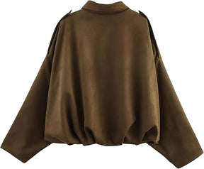 Oversized Faux Suede Bomber Jackets