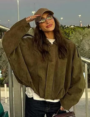 Oversized Faux Suede Bomber Jackets