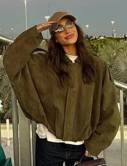 Oversized Faux Suede Bomber Jackets
