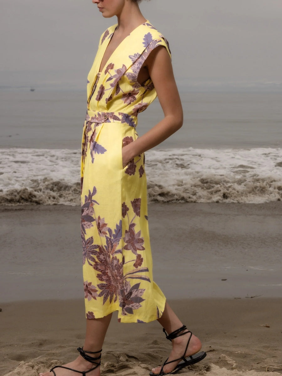 Linen V Neck Dress