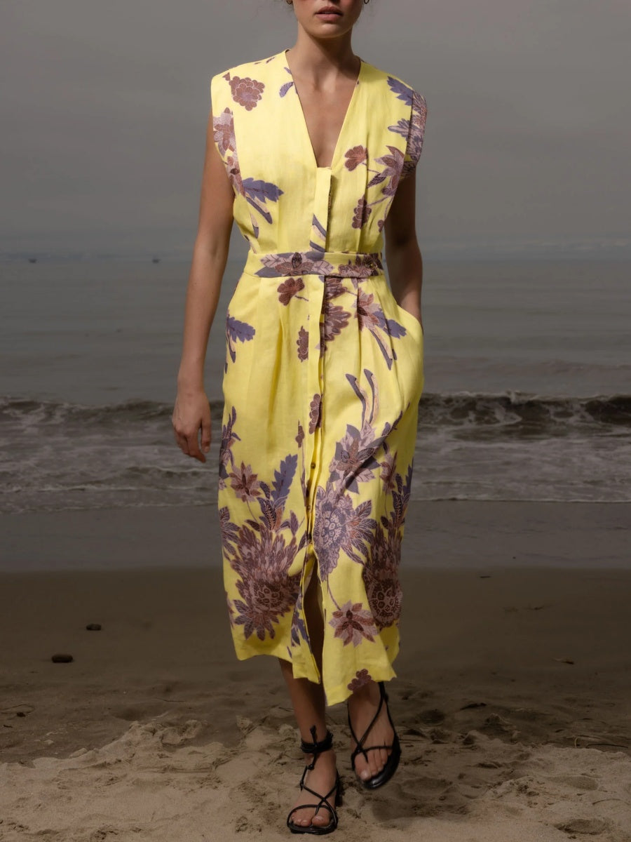 Linen V Neck Dress