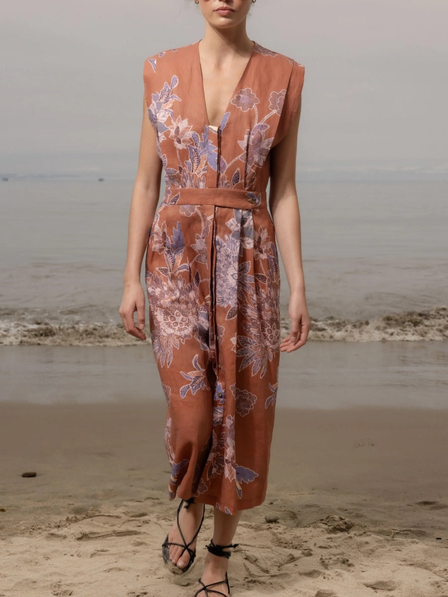 Linen V Neck Dress