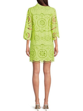Eyelet Point Collar Split V-Neck Dress