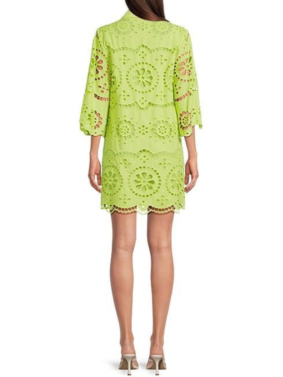 Eyelet Point Collar Split V-Neck Dress