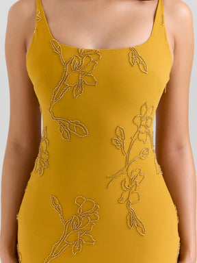 Gold Embellished Hand Beaded Maxi Dress