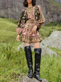 Green Flowering Garden Tree Mini Dress