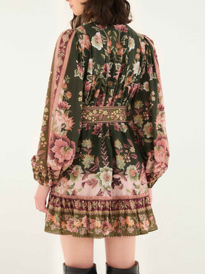 Green Flowering Garden Tree Mini Dress
